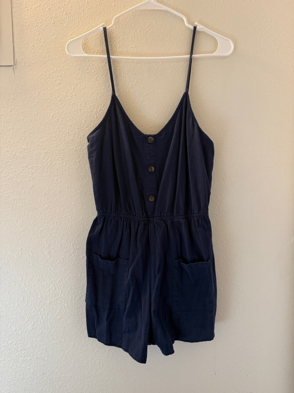 Girls Navy Button-Front One-Piece Romper